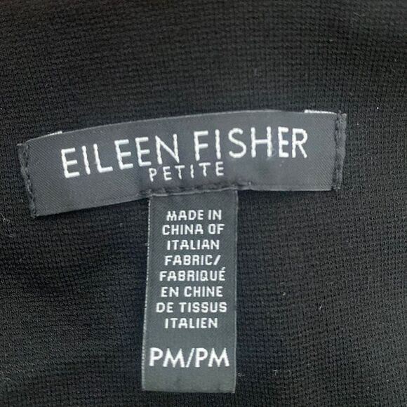 Eileen Fisher Hi-Lo Black Open Front Leather Trim Blazer Jacket - Picture 5 of 8